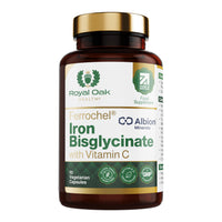 Royal Oak Health Ferrochel® Chelated Iron Bisglycinate with Vitamin C | 90 Capsules | 3 Month Supply | High Absorption, Enhanced Bioavailability Gentle on Stomach Iron | Made in Britain