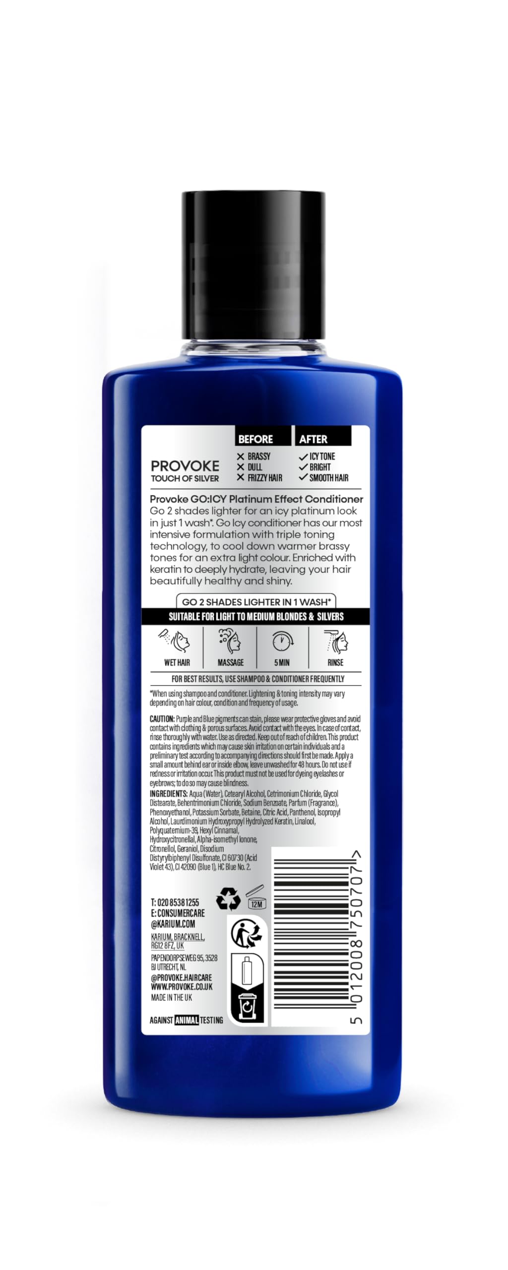 PROVOKE Touch of Silver Go Icy Conditioner 200ml, Icy Platinum Look in Just 1 Wash, Triple Toning Technology, Cool Down Brassy Tones for an Extra Light Colour, Enriched Keratin to Hydrate