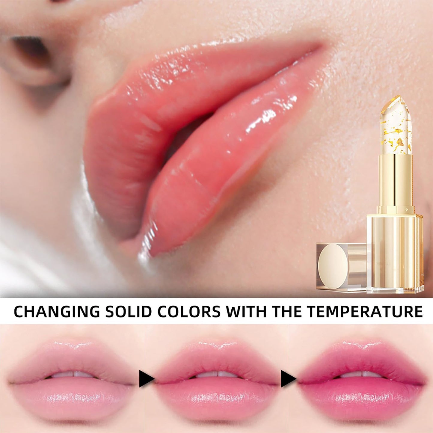 OlymGrow Gold Foil & Crystal pH Lipstick – Transfer-Proof, Color Changing, 24H Hydration & Glossy Shine. Long-Lasting, Moisturizing Lip Gloss for Women. Good for All-Day Wear & Vibrant Color