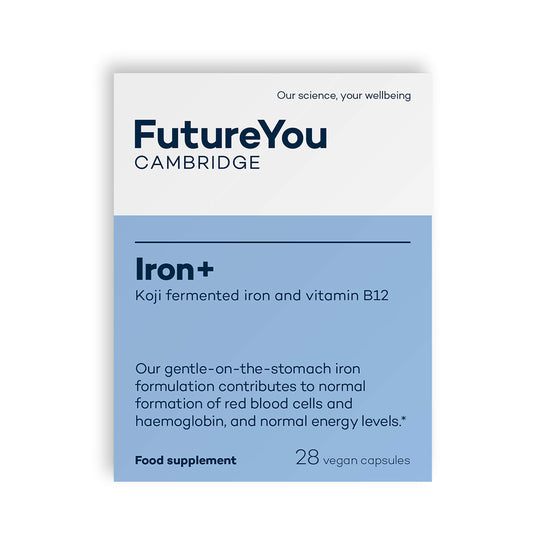 Iron+ Supplements – Energy Tablets with Koji Fermented Iron and Vitamin B12 – 28 Day Supply – Blood Supplement for Normal Formation of Red Blood Cells – Vitamins for Tiredness by FutureYou Cambridge