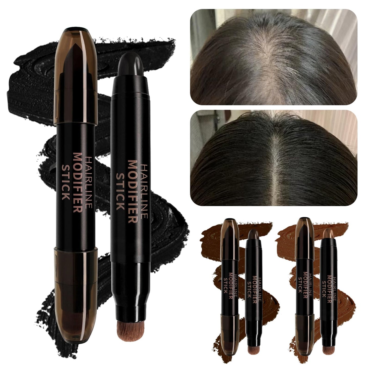 Kenmohuo Root Cover Up Stick, Double Head Root Touch Up, Instant Grey Coverage & Hair Loss Cover for Thin Hairlines & Eyebrows & Beard Line, Long Lasting Sweatproof Waterproof Quick Color (#01)