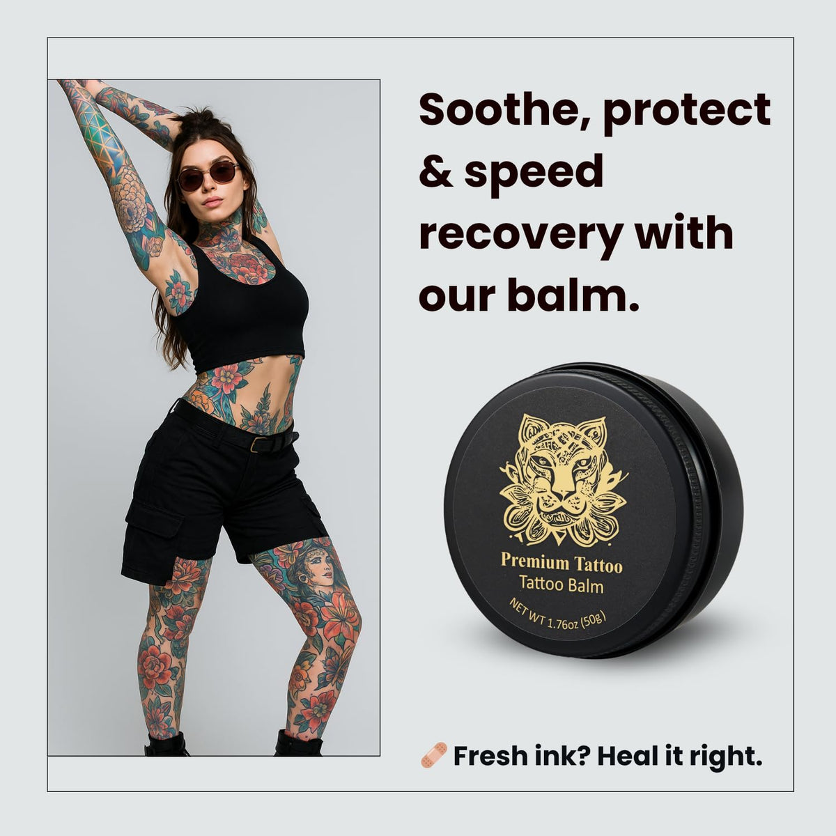 Premium Tattoo® Balm 50g – Tattoo Aftercare Balm for New & Old Tattoos – Soothing Tattoo Moisturiser with Shea Butter, Jojoba, Coconut & Vitamin B5- Vegan Tattoo Butter for Bright, Healthy-Looking Ink