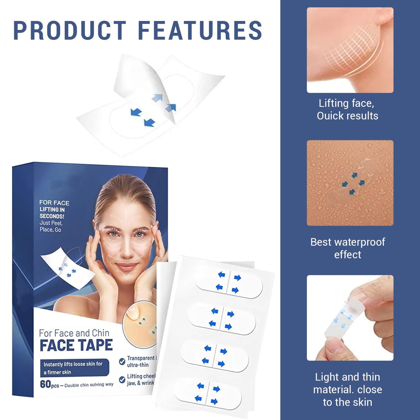 Bettinay 120 PCS Face Lift Tape Invisible, Waterproof Lifting Sticker for Hide Wrinkles Double Chin Saggy