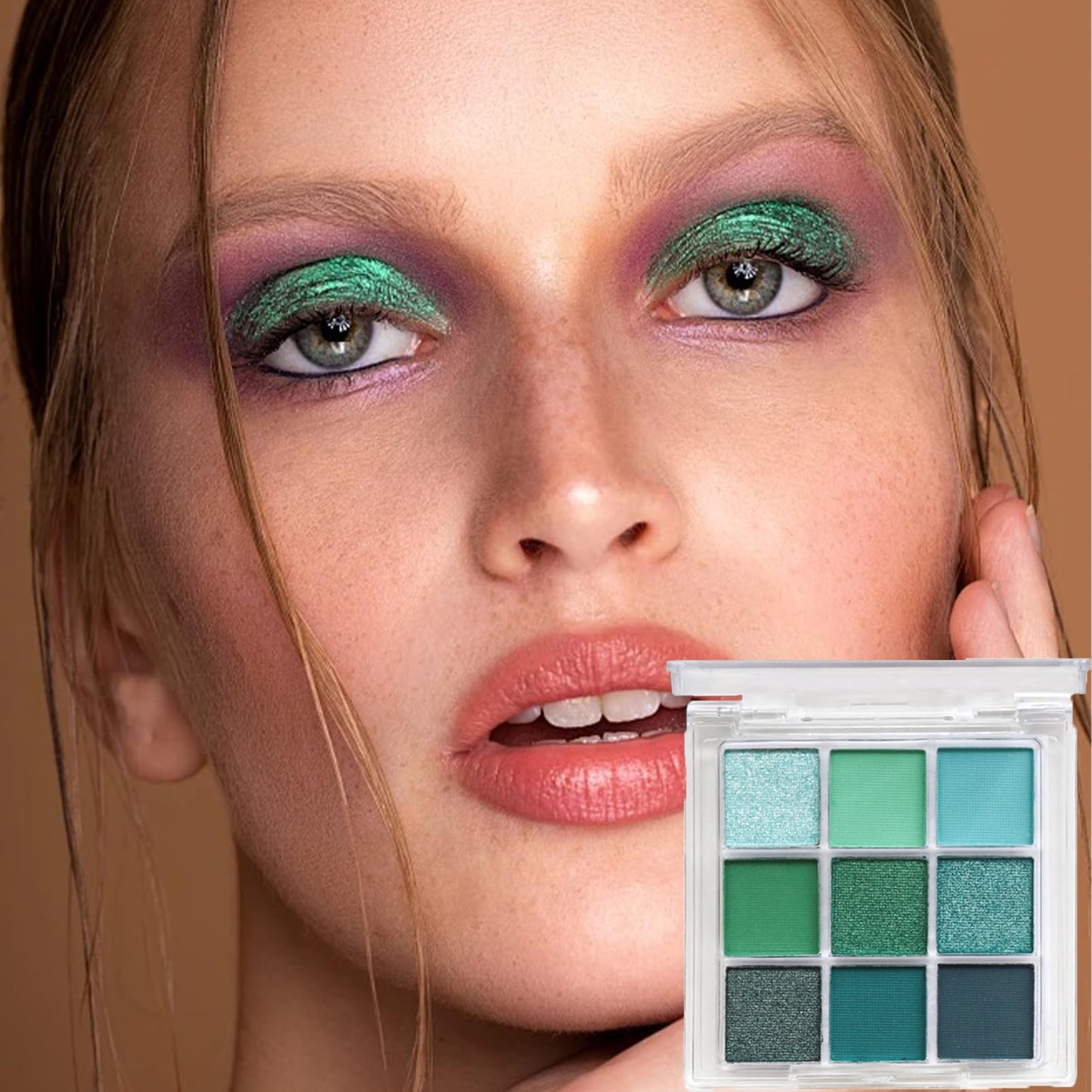 SHEBEEDO Green Eyeshadow Palette, Green Glitter Eyeshadow, Forest Emerald Green Christmas Makeup Palette, 9 Eyeshadow Shades, Waterproof Long Lasting, Mixable Pressed Pigmented Eyeshadows, Gift for Women