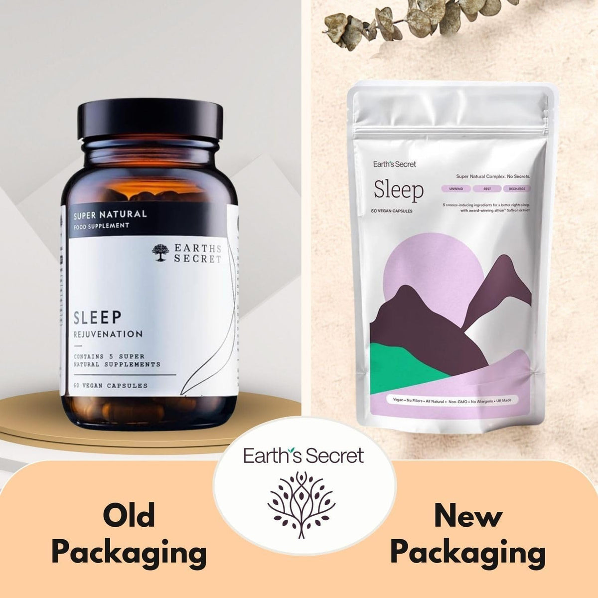 Earths Secret Earth's Secret Sleep – Award Winning Saffron Extract & Tart Cherry Formula for Restful Sleep – Passionflower, Chamomile & Lavender – Non-GMO, Filler-Free, Made in The UK Sleep Aid - 60 Vegan Capsules
