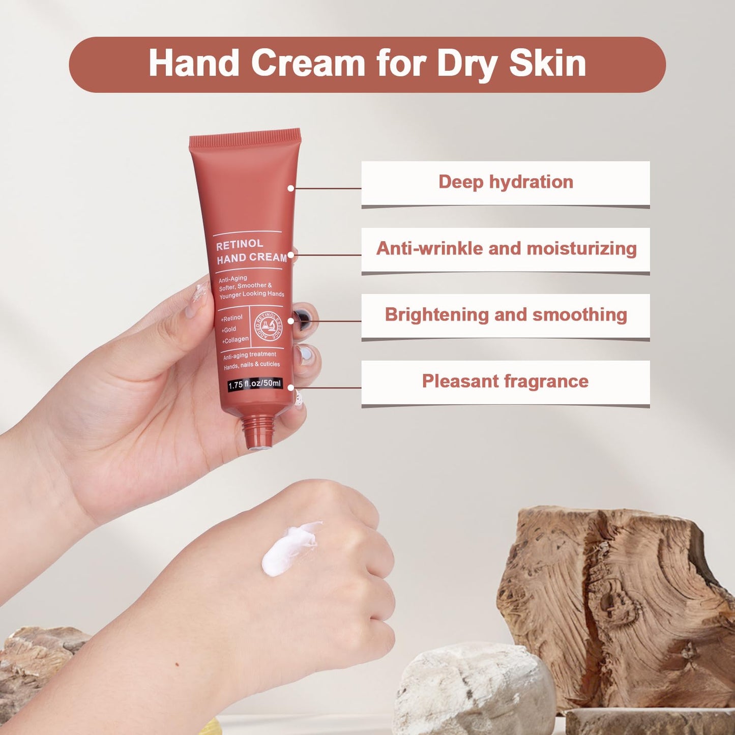 Samkeen Retinol Hand Cream, Anti Aging Hand Cream for Women & Men, Strong Soothing for Very Dry Hands, Deeply Moisturizes for Skin, Nails, Cuticles (2pcs)