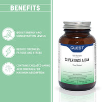 Quest Super Once A Day Multivitamin & Minerals 30x Tablets. 17 Vitamins & 12 Minerals with Vitamin A, B, C, D, Iron & Zinc for Men & Women. for Optimal Health, Reduces Fatigue & Immunity. (1 Pack)