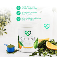 Organic Greens Powder | Orange and Lime Flavour | 273g - 30 Servings | 7 Organic Green Vegetables Including Pea Protein | Includes Prebiotics (Inulin) and Probiotics (Lactospore® Bacillus Coagulans)