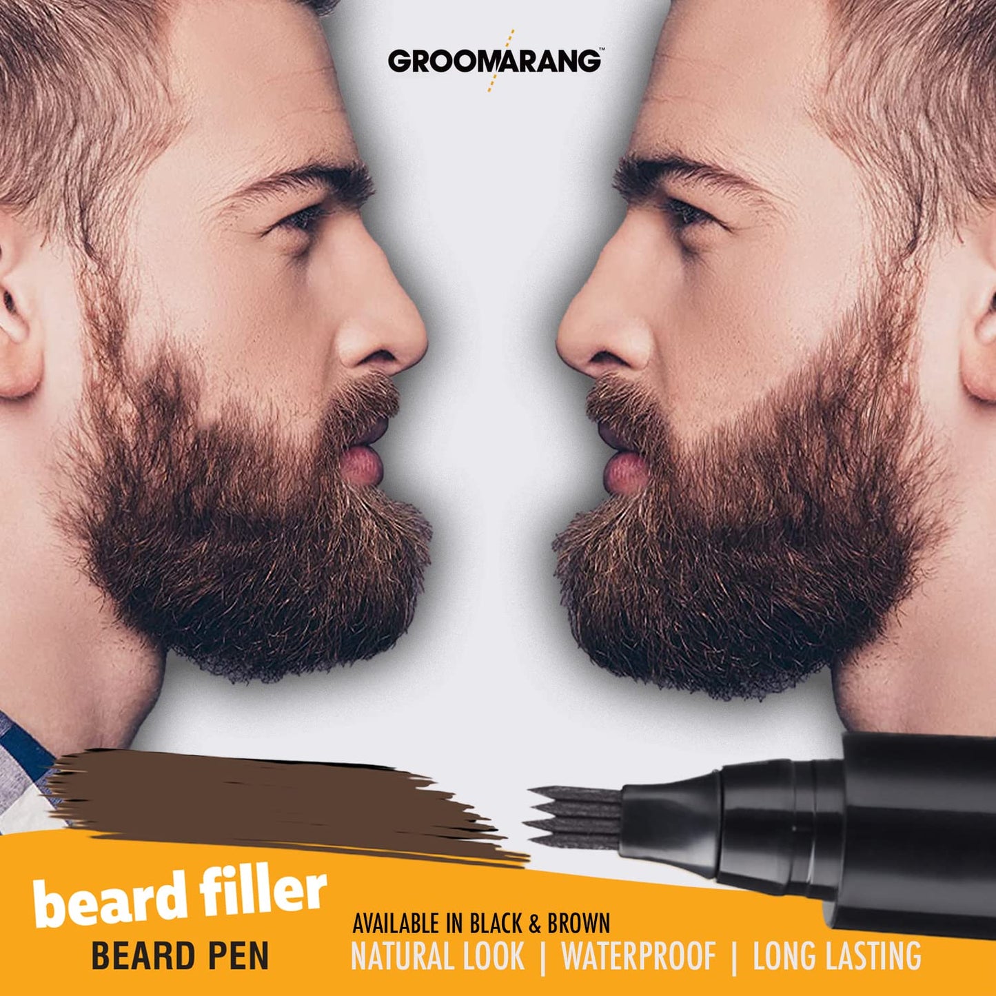 groomarang Beard Pen GROOMARANG® Beard Pencil Filler for Men - Natural Enhancer to Fill, Shape and Define - Black or Brown (Black)