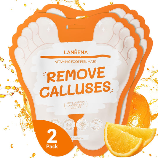 LANBENA Vitamin C Foot Peeling Mask, Foot Mask for Dry Cracked Feet, Exfoliator Peel Off Calluses Dead Skin Callus Remover, Repair Rough Heels & Get a Baby Soft Feet for Men and Women(2 Pairs)