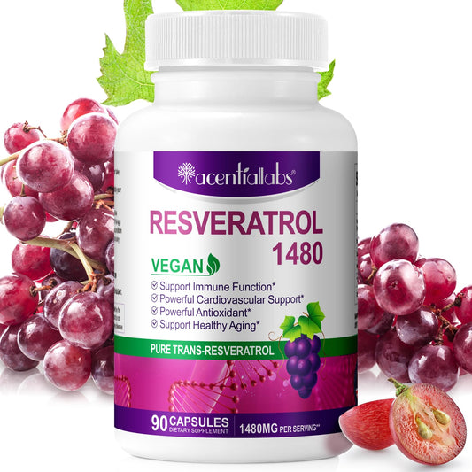 Resveratrol Supplement 1480mg, 90 Capsules High-Potency Trans-Resveratrol Supplement for Heart, Skin, and Anti-Aging Antioxidant