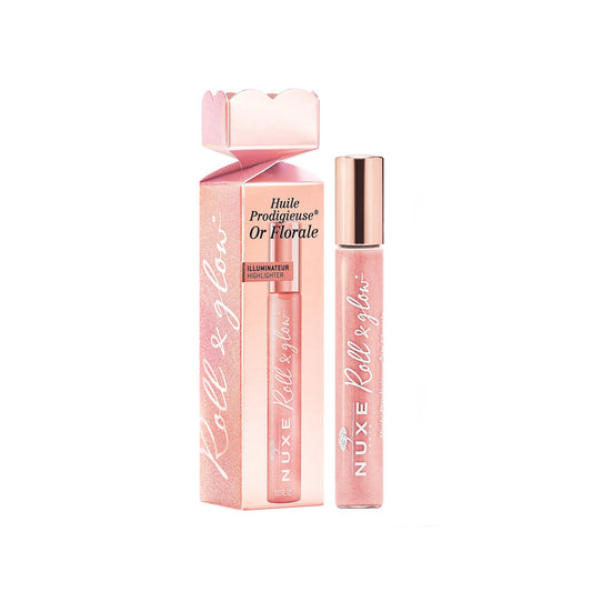 NUXE Huile Prodigieuse Or Florale Roll-On Christmas Cracker (8ml) – Illuminates Face & Décolleté with Rose-Gold Highlights – Shimmering Dry Oil – Gift Set with Floral Scent