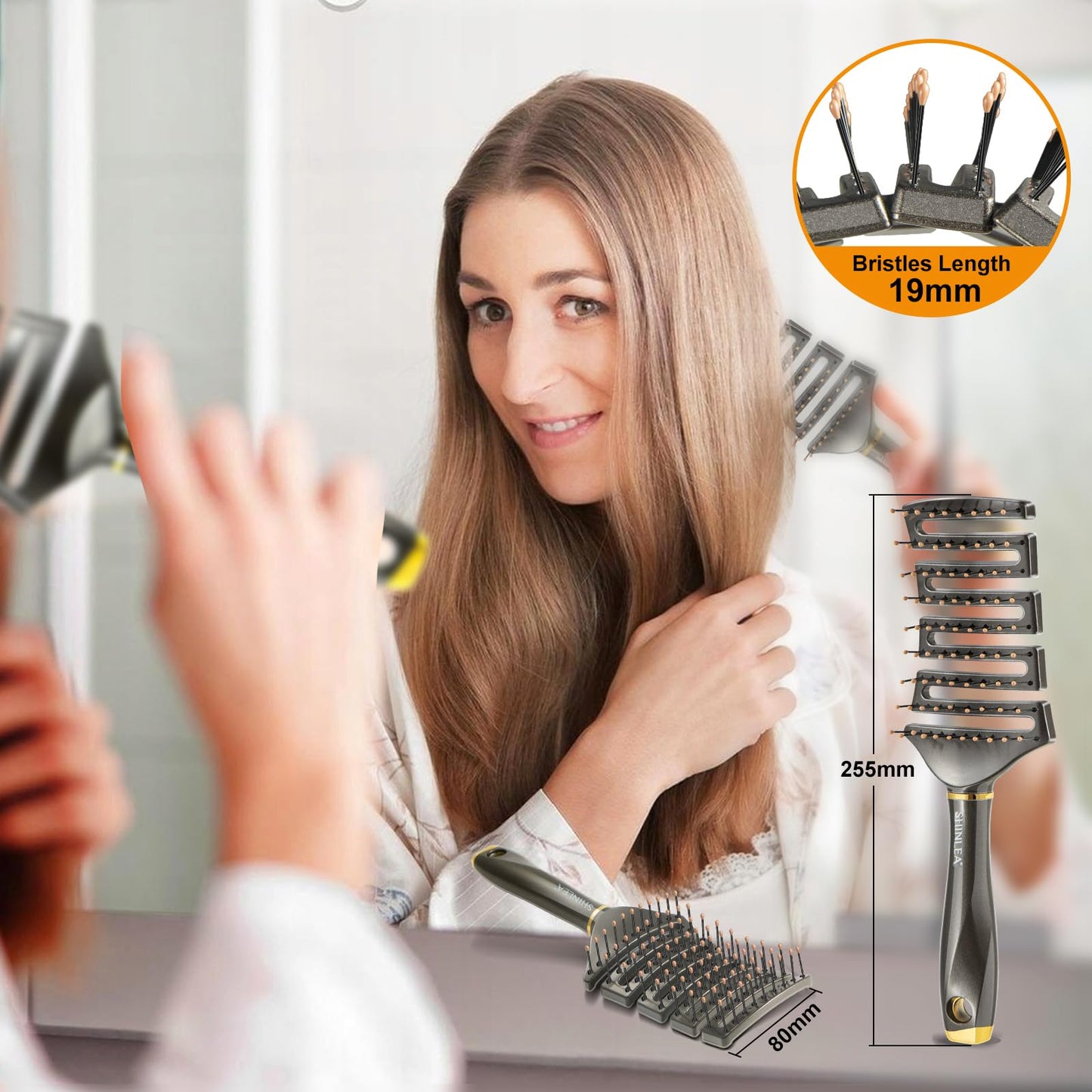 SHINLEA Detangling Hair Brush, Wet Brush Detangler for Women, Men & Kids, Anti-Tangle Vented Paddle Brushes for Wet, Dry, Straight & Curly Extension Hair, Unique Fishbone Design, Styling Tool