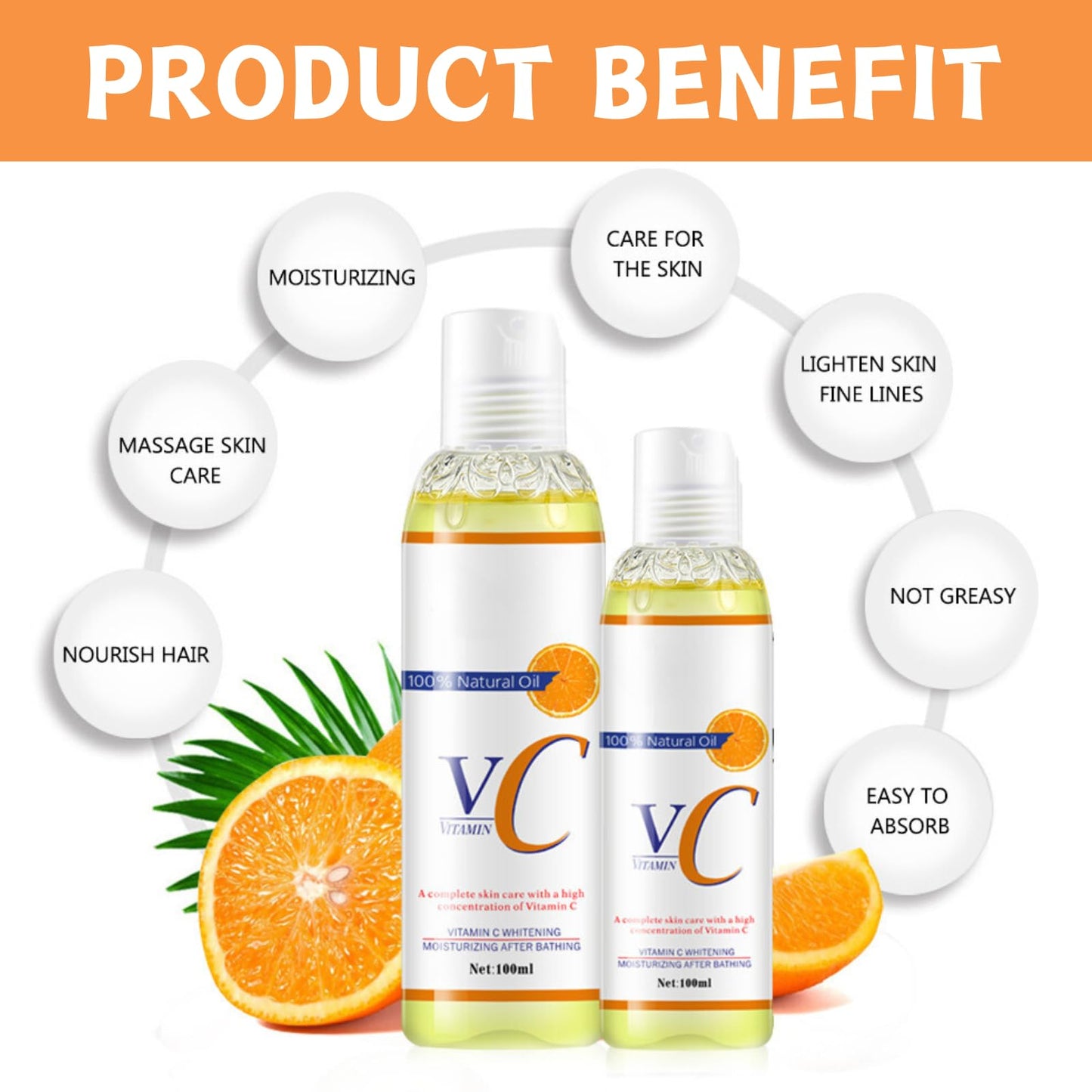 Vitamin C Oil, Vitamin C Body Oil, Organic Vitamin C Massage Oil, Body Moisturiser, Brightening Body Oil, Face&Body Skin Care - Massage Body Oil for Dry Skin Easy Absorb&Anti Winkle