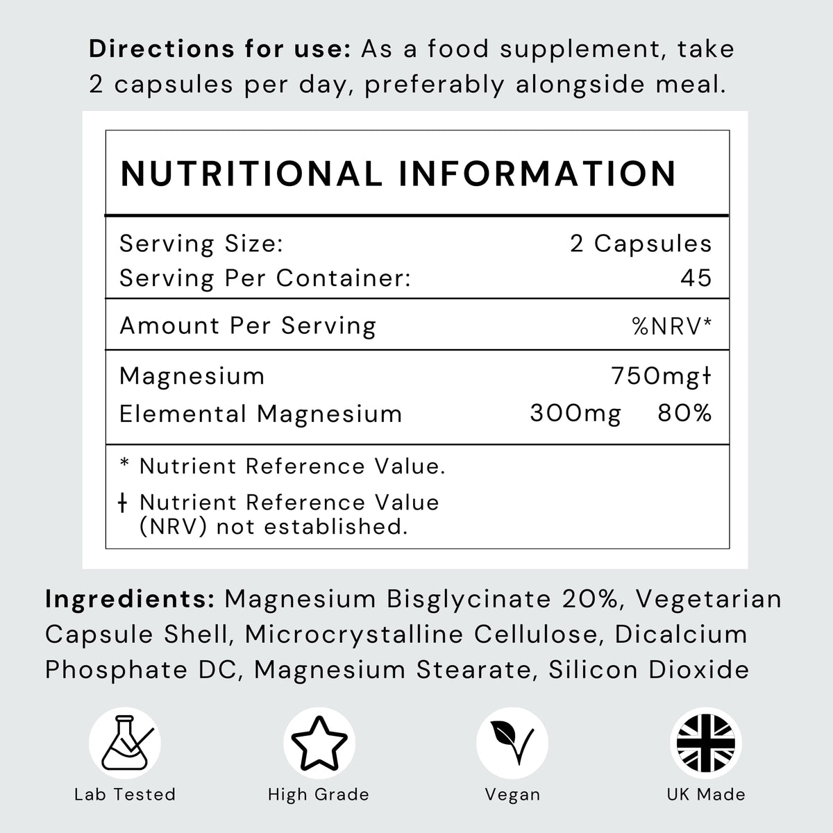 Magnesium Glycinate - 180 High Strength Capsules - 1500mg of Mag G Providing 300mg Elemental Magnesium Per Serving - Supplements Made in The UK - Futuro Labs
