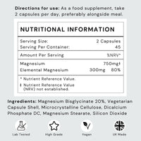 Magnesium Glycinate - 180 High Strength Capsules - 1500mg of Mag G Providing 300mg Elemental Magnesium Per Serving - Supplements Made in The UK - Futuro Labs