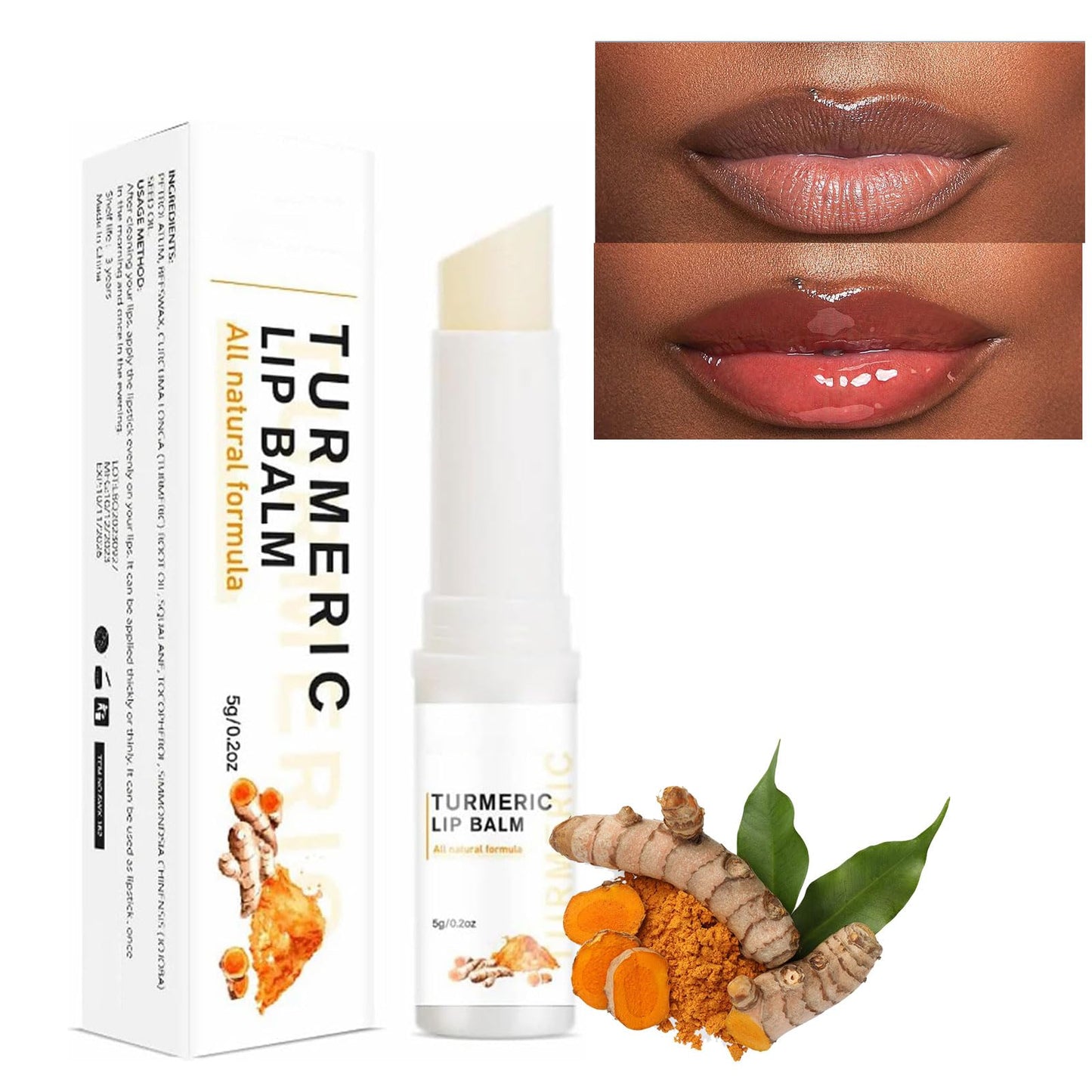 KARELLS Turmeric Lip Balm Stick,Lip Care Cream,Daily Lip Care Balm,Lip Lightening For Dark Lips,Turmeric Long Lasting Moisturizing Lips Balms,Reduces Chapped Dry Lips,Repairs Cracks