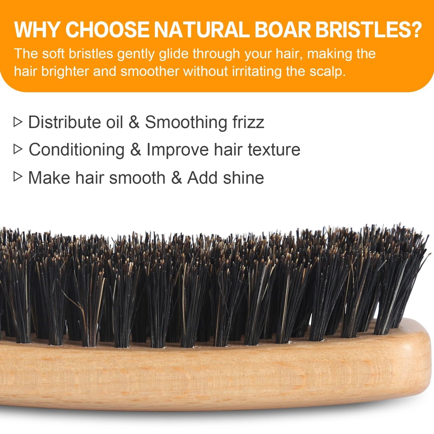 BESTOOL Hair Brush, Boar Bristle Hair Brush for Women Men Children Smoothing & Styling, Natural Boar Bristle Brush for Thin, Fine Hair, Improve Hair Texture (Natural)