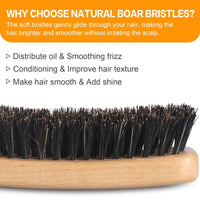BESTOOL Hair Brush, Boar Bristle Hair Brush for Women Men Children Smoothing & Styling, Natural Boar Bristle Brush for Thin, Fine Hair, Improve Hair Texture (Natural)
