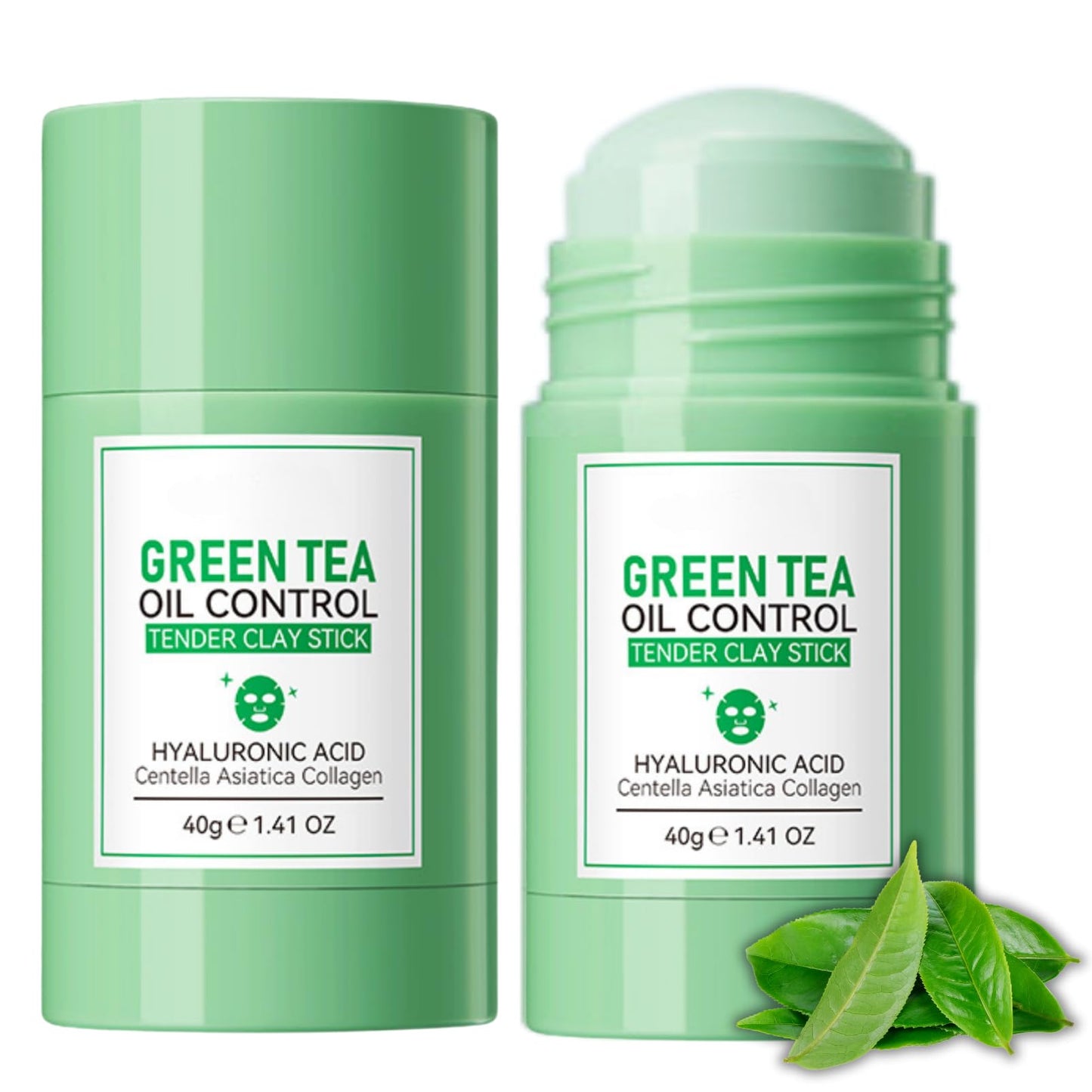ISBEAUSOLS 2 PCS Green Tea Mask Stick, Green Tea Deep Cleanse Mask with Centella, Hydrating Clay Mask Stick for Pores, Even Skin Tone & Oil Control, Face Masks Skincare with Green Tea Extract, 40g × 2