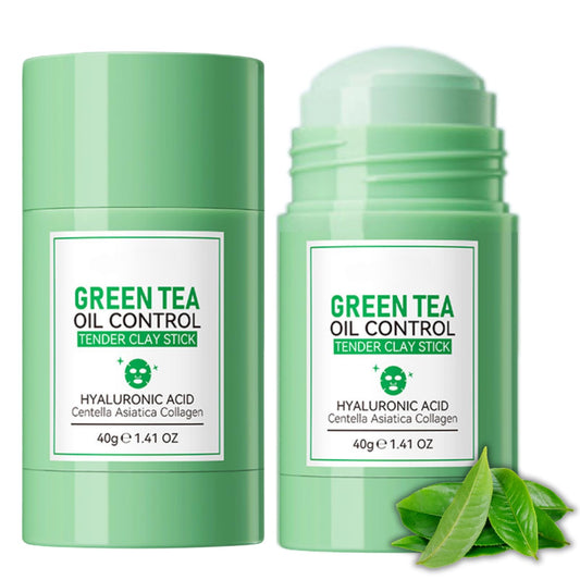 ISBEAUSOLS 2 PCS Green Tea Mask Stick, Green Tea Deep Cleanse Mask with Centella, Hydrating Clay Mask Stick for Pores, Even Skin Tone & Oil Control, Face Masks Skincare with Green Tea Extract, 40g × 2