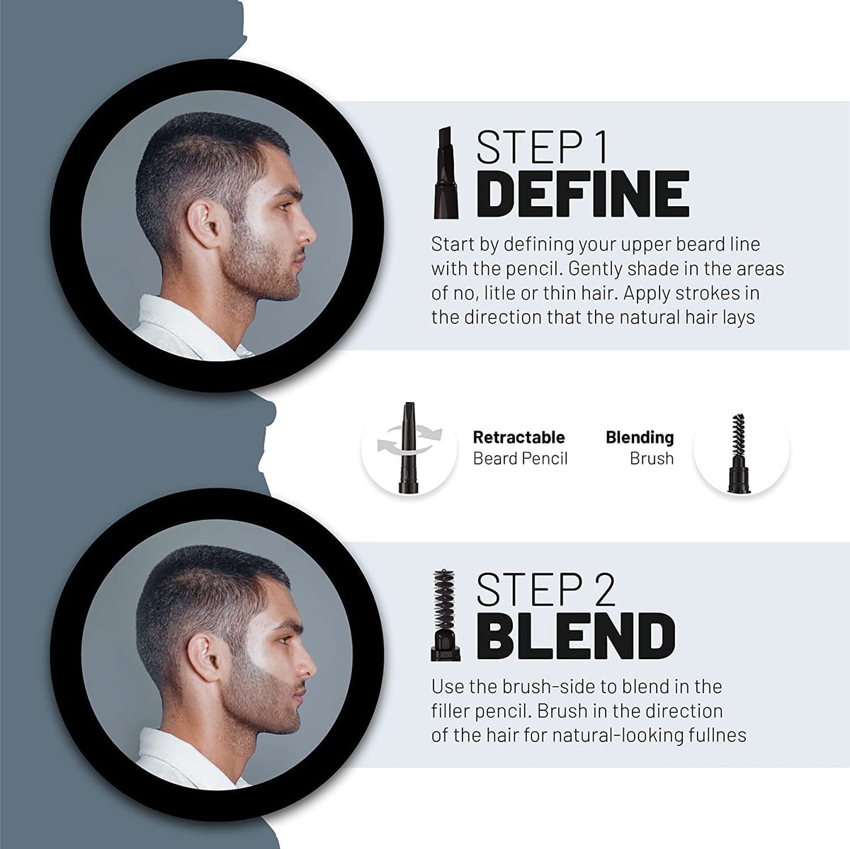 VOID Homme Beard Lining Kit (Light Brown) - Beard Filler Pencil, Beard Shaping Comb and Beard Aligning Razors- Beard Filler Kit for Waterproof Natural Look