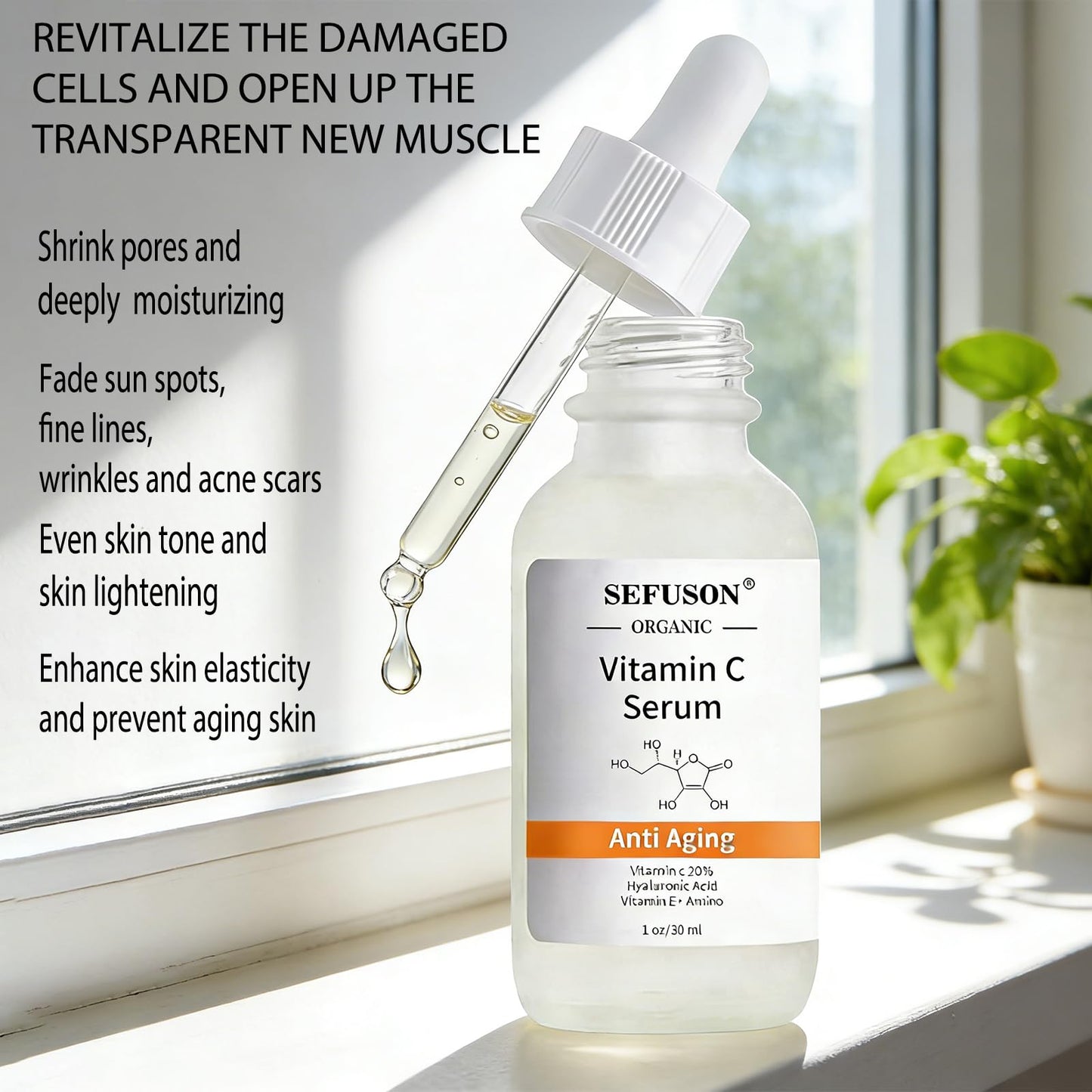 SEFUSON Vitamin C Serum Face, With Hyaluronic Acid, Vitamin E,20% Vitamin C for Anti-wrinkle, Dark Circle, Restore & Boost Collagen, Firming skin (30ML)