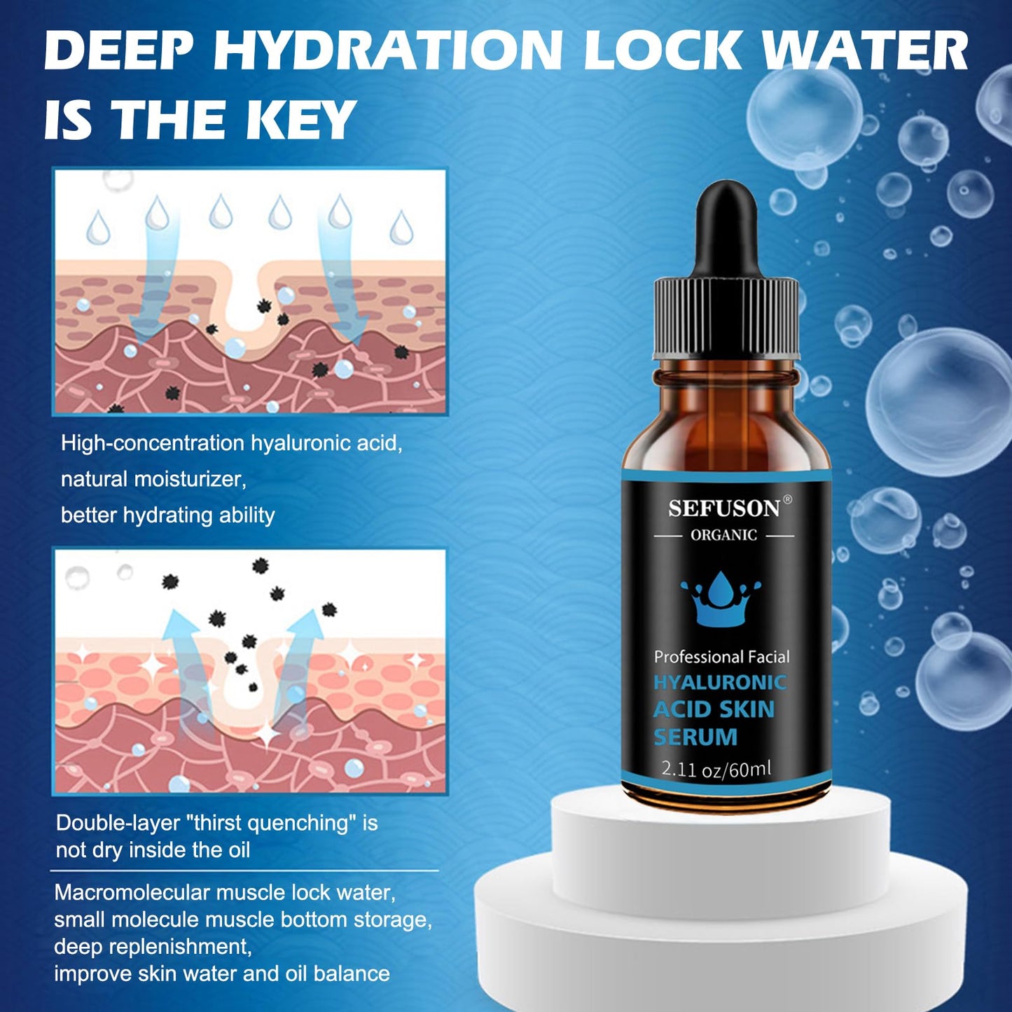 SEFUSON Hyaluronic Acid 5% + Vit E, Best Pure Hyaluronic Acid Moisturiser for Face, Anti Ageing & Anti Wrinkle Moisturiser Hyaluronic Acid Serum, Fine Lines & Sensitive Skin, Improve Age Spots-2.11 Oz