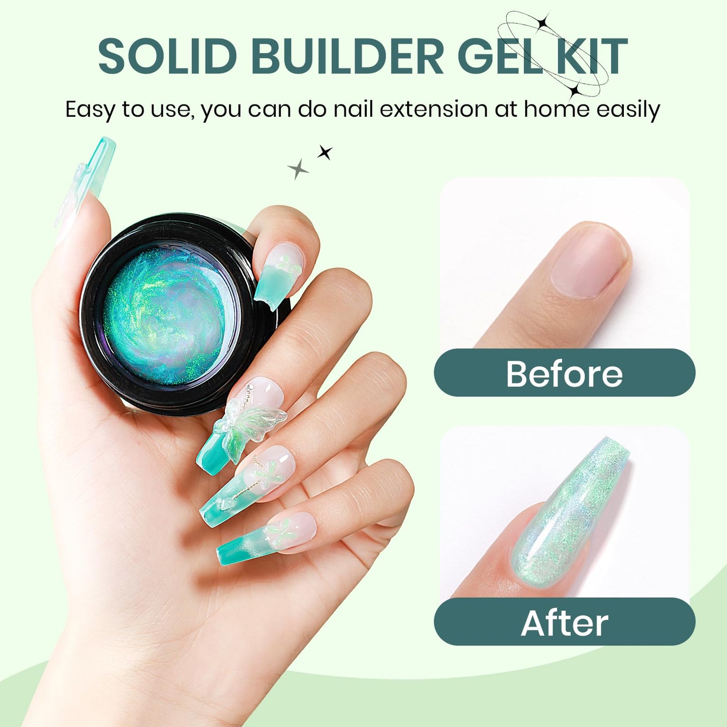 SUPWEE Solid Builder Gel fo Nails, Clear Aurora Green 3D Gel Nail Art 2 Colors Sculpting Gel for Nail Extension Gel Carving Nail Strengthen Hard Gel DIY Nail Art Salon At Home