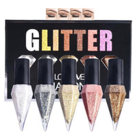 Generic Five-Piece Glitter Liquid Eyeshadow and Eyeliner Set in Metallic Shades - Quick-Drying Waterproof Formula for Day and Night Makeup with Full-Size Applicator Wand, Ideal for Creating Bold or Subtle