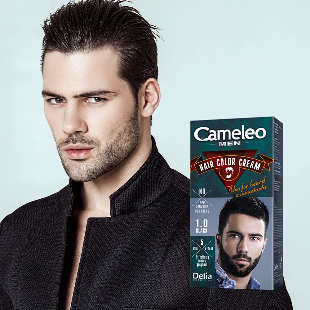 Cameleo Men - Permanent Hair Dye | Black Colour for Hair Beard & Moustache | Natural Colour Effect in 5 Minutes | Cover Grey Hair | Ammonia FREE | 30ml