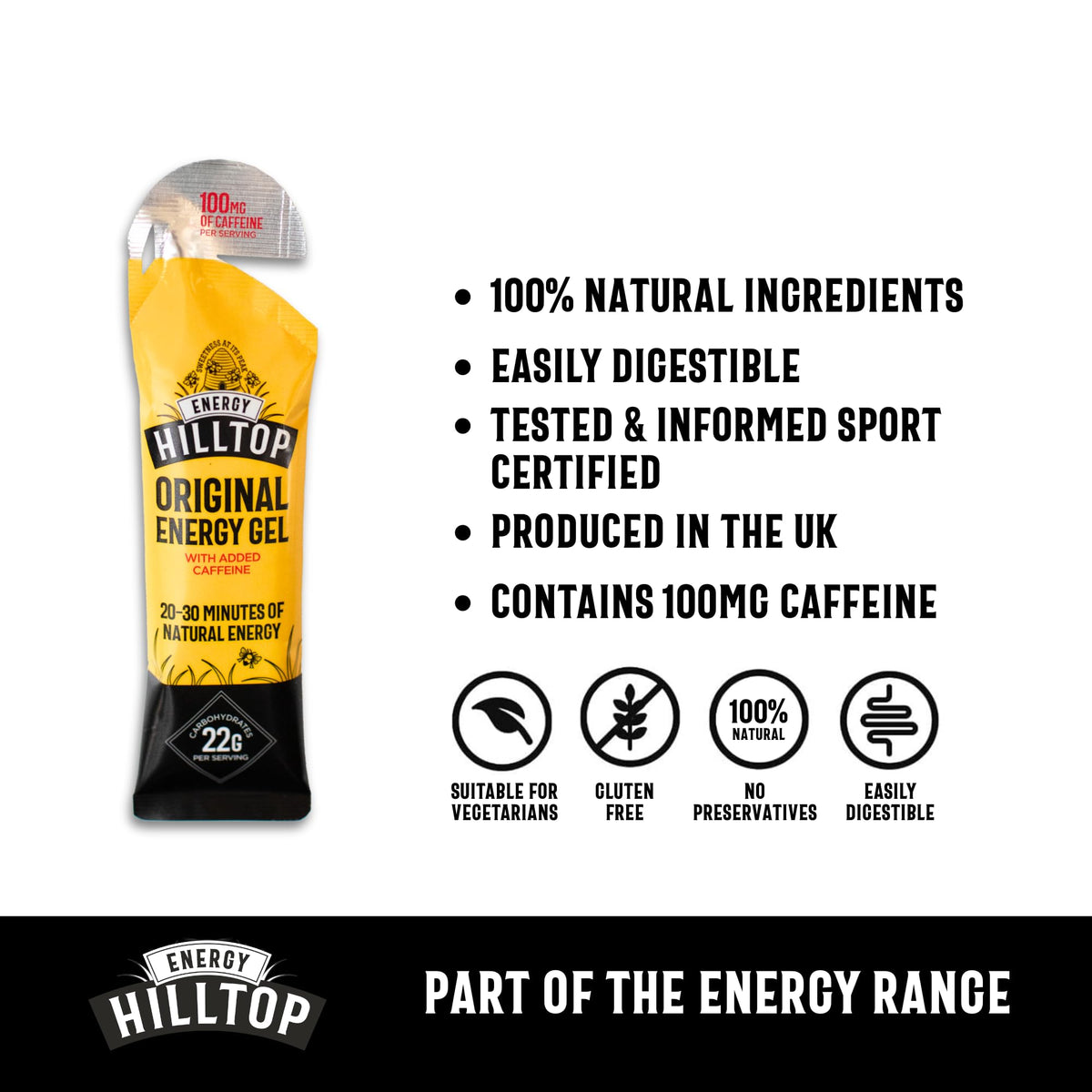 Hilltop Honey Hilltop Energy - Caffeinated Honey Energy Gel - Original With Caffeine - 12x30g