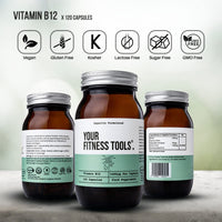Your Fitness Tools Vegan Vitamin B12 1000MCG | 120 x Methylcobalamin Vegan B12 Capsules | Contribute to The Reduction of Tiredness and Fatigue | Made in The UK