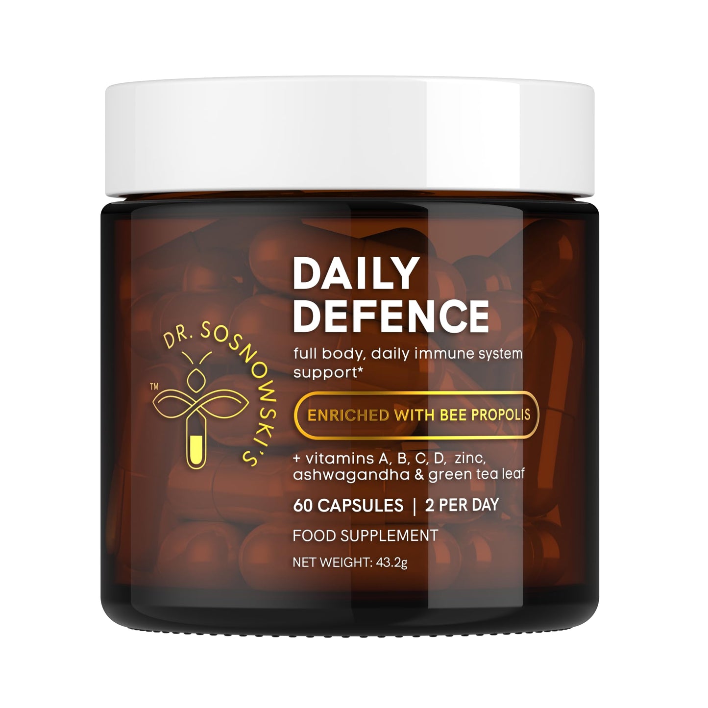 Dr Sosnowski's Dr. Sosnowski's Daily Defence Immunity Supplements | Essential Daily Multi-Vitamin with Bee Propolis, Pollen & Royal Jelly, Vegetable Capsules, 60ct