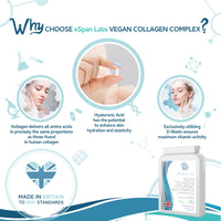 Xspan Labs Vegan Collagen & Hyaluronic Acid Complex - 60 Capsules - Effective Skin, Hair & Nails Formula with 500mg of Vollagen in the Exact Amino ratios of Human Collagen