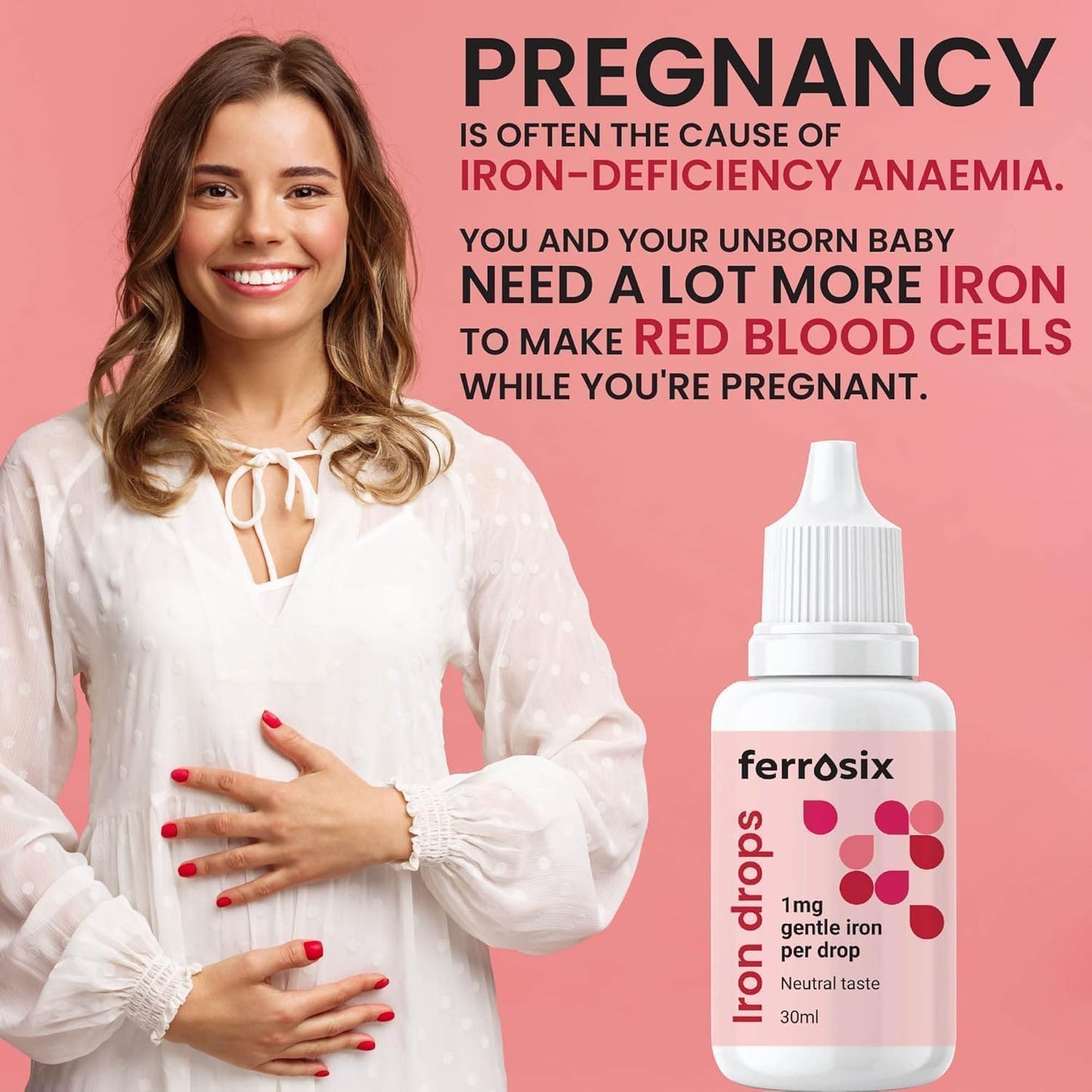 Ferrosix Iron Drops - Gentle, High Strength Liquid Supplement - Iron Deficiency & Anaemia Support - Integrated Dropper Cap - Ferrous Bisglycinate + Vitamin C - Vegan - 30 ml