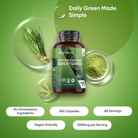 WeightWorld Organic Barley Grass Powder Capsules 2000mg - 240 Capsules - 2 Months Supply - Good Source of Vitamin A, C, K & B - Vegan & Gluten-Free - Barley Grass Juice Powder Pills for Men & Women
