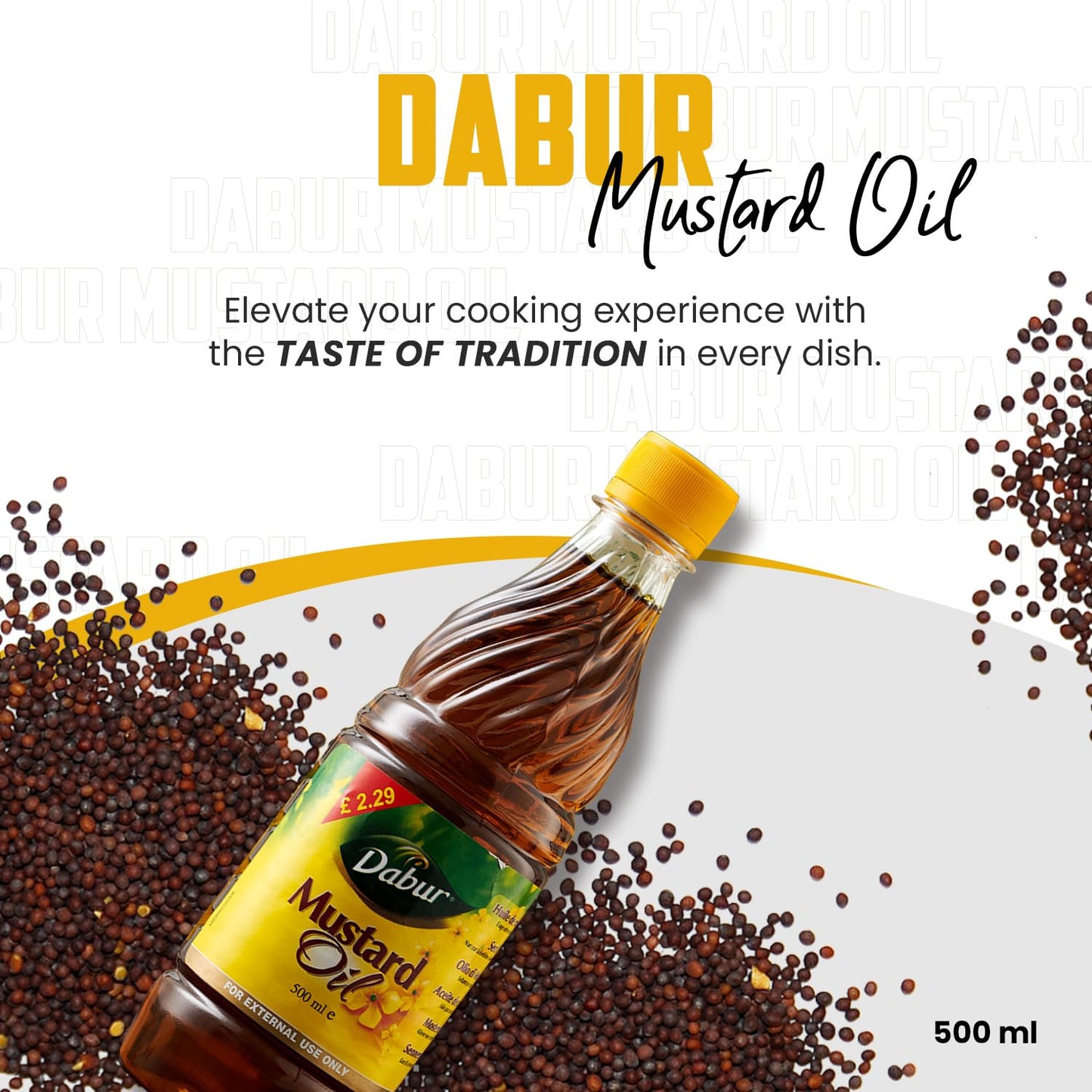 Dabur Mustard Oil 475ml - Pure and Refreshing, Rich in Benefits for Immunity, Hair Growth, and Skin Nourishment