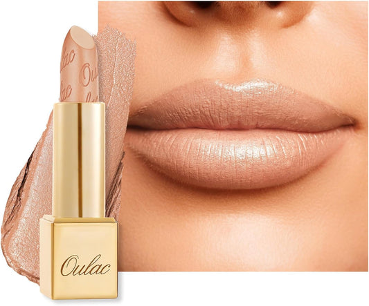 Oulac OULAC Glow Metallic Shine Lipstick, Nude High Impact Lipcolor, Lightweight Soft and Ultra Hydrating, Long Lasting, Vegan & Cruelty-Free, Full Coverage Lip Color 4.3 g/0.15 GM01 Serene
