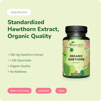 Vegavero Organic Hawthorn Berry Capsules | 2800 mg (4:1 Extract) | NO Additives | Lab-Tested | Natural Antioxidants Supplement | Vegan
