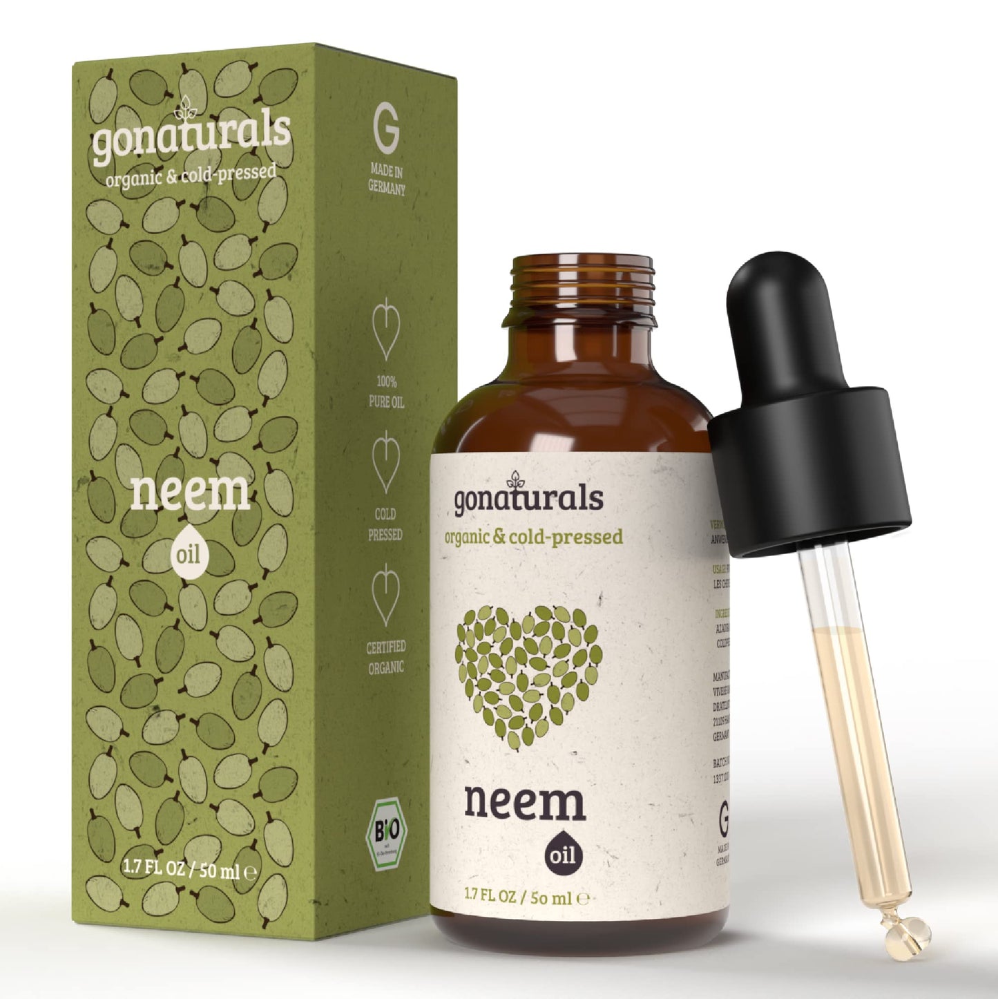 GONATURALS Cold Pressed Neem Oil for Skin - Organic Neem Oil - Neem Oil for Hair: Nail Oil, Eyebrow Oil & Scalp Oil for Hair Growth - Pure Neem Oil Organic - Alternative to Neem Cream for Skin (50 ml)