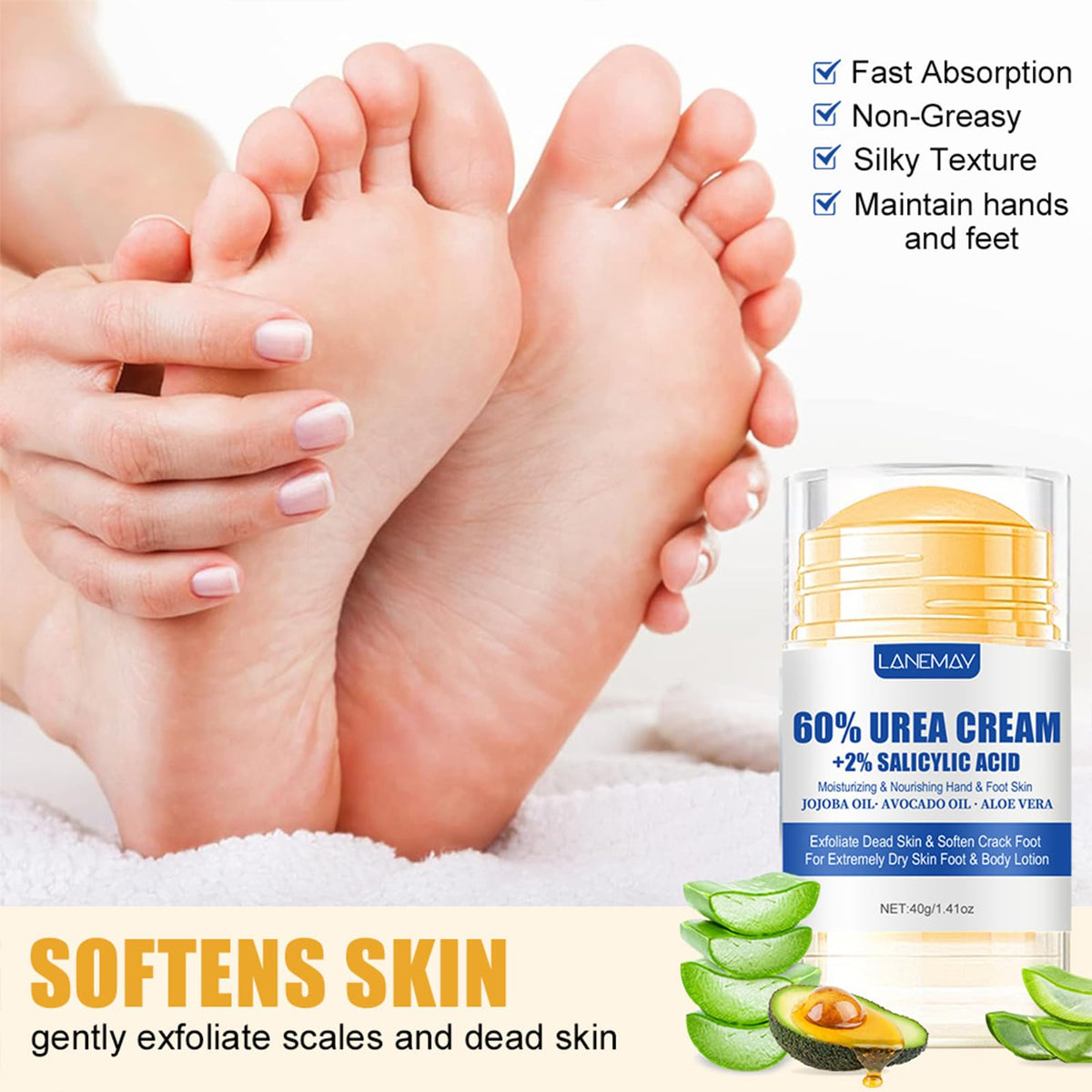 Petansy Hand and Foot Repair Cream, Peach Scented Cracked Heel Stick Balm + Urea Cream Stick, Hand and Foot Cream For Calluses and Dry Feet, Dry Hands & Rough Knees for Women & Men