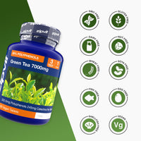Zipvit Green Tea Extract 7000mg Antioxidant, 95% Polyphenols. 90 Vegan Green Tea Tablets. 3 Months Supply.