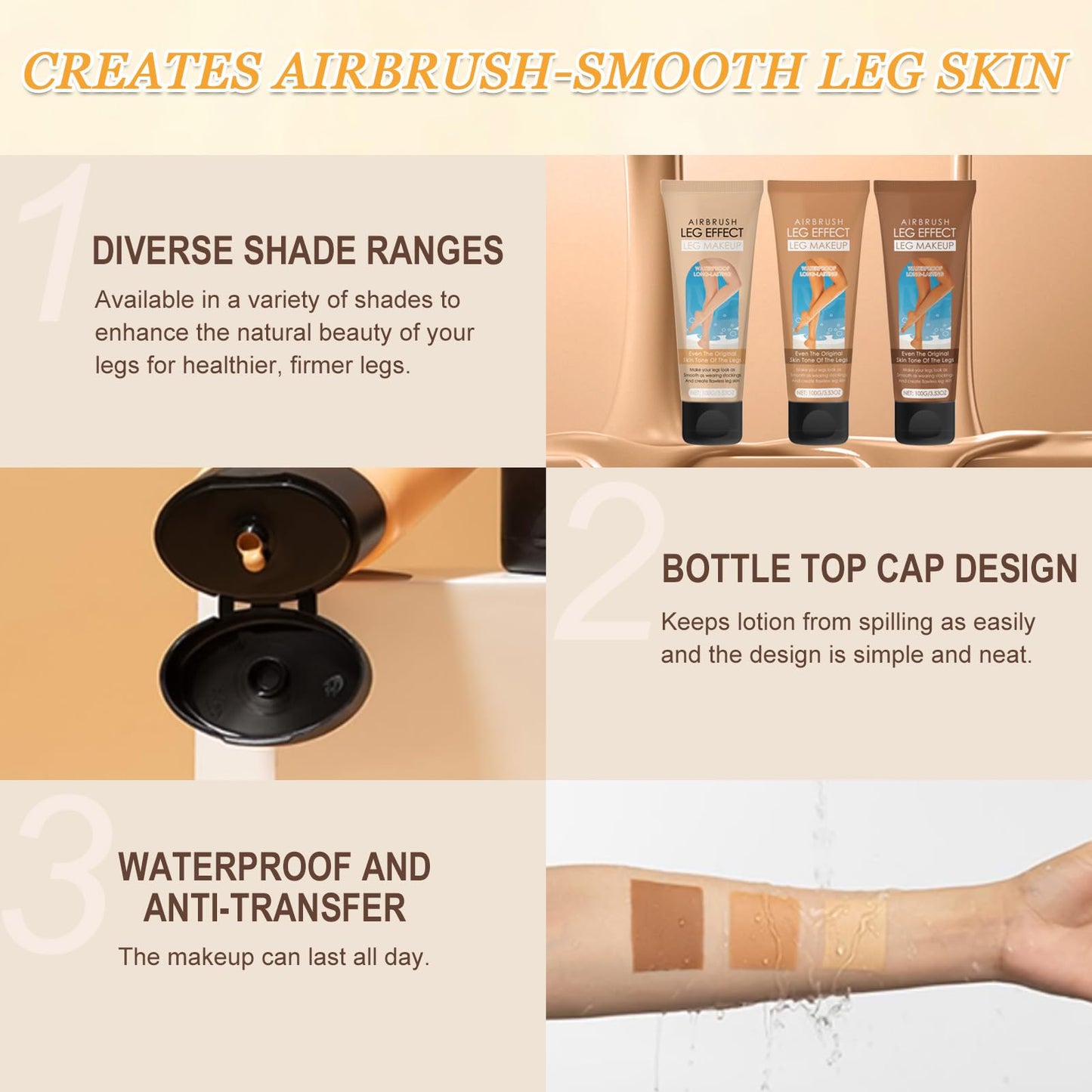 Muiefe Leg Makeup Waterproof No Transfer, Concealer Full Coverage, Flawless Leg Makeup Lotion, Leg Veins Body Scar Tattoo Cover Up, Even Skin Tone, Long Lasting Body Foundation for Women (Fairest Glow)