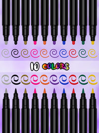 EBANKU 10PCS Temporary Tattoo Pens, Body Tattoo Markers for Skin Dual Tip Tattoo Pen for Thick and Thin Lines With 14 Tattoo Stencils and 10 Dinosaur Stickers for Kids