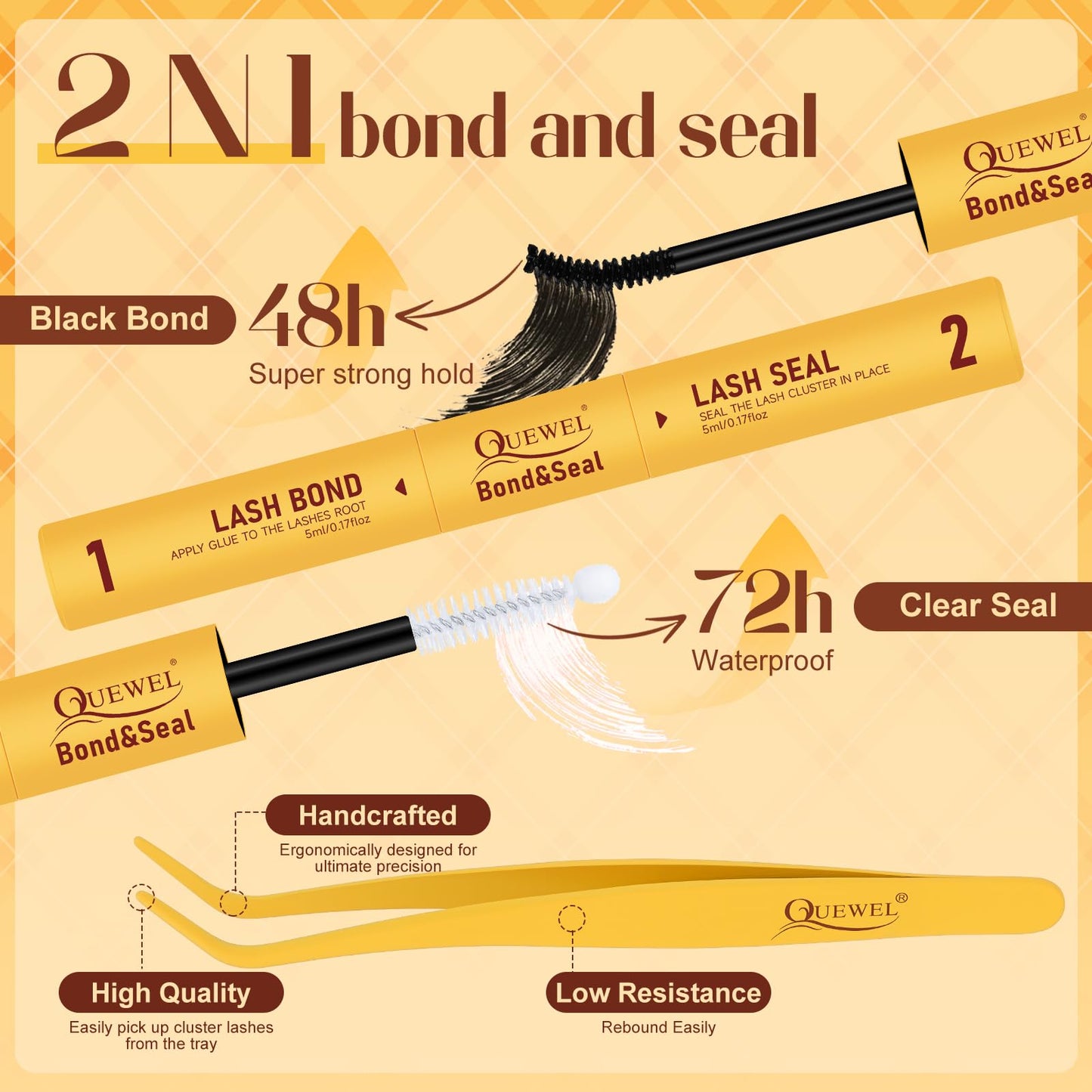 QUEWEL Cluster-Lashes-Kit, 320PCS Lash Extension Kit Mixed Length 10-16mm, Thick Eyelash Clusters with Bond And Seal and Lash Tweezers, Easy DIY at Home for Women(30+40+50+60D KIT)