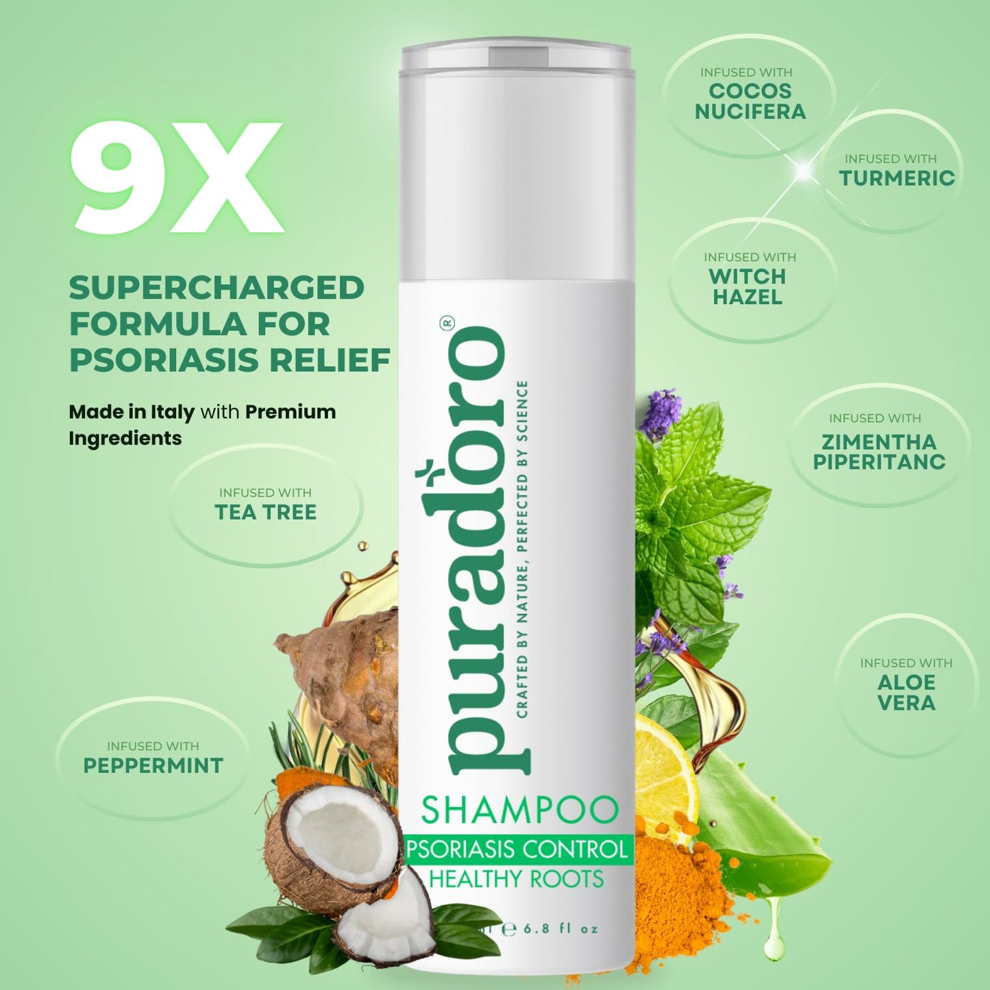 Puradoro Psoriasis Control & Healthy Roots Shampoo – Soothes Itchy, Flaky Scalp with Tea Tree, Aloe Vera, Reduces Redness & Flaking, For Men & Women