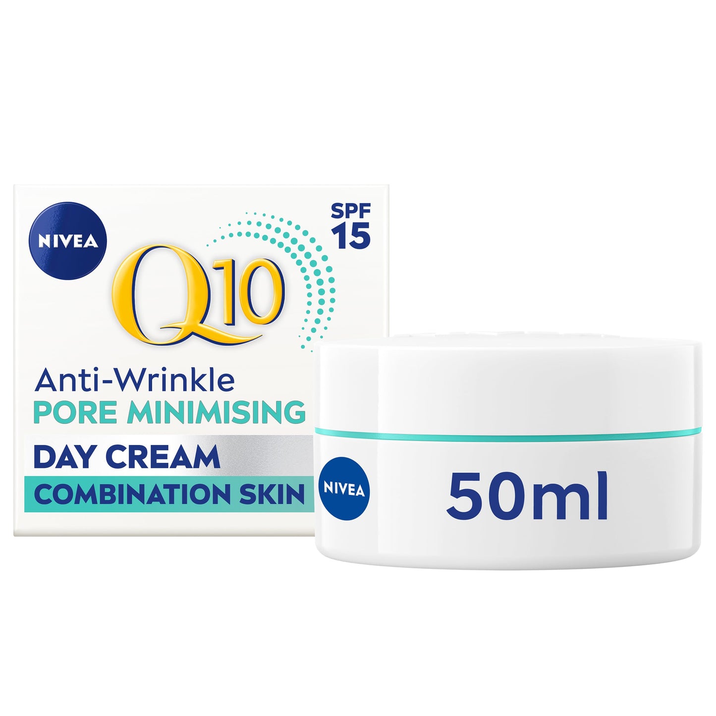 NIVEA Q10 Anti-Wrinkle Pore Minimising Extra Light Day Cream SPF15 (50ml), Anti-Wrinkle Moisturiser with Light Texture, Pore Minimising Cream with UVA/UVB Protection