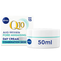 NIVEA Q10 Anti-Wrinkle Pore Minimising Extra Light Day Cream SPF15 (50ml), Anti-Wrinkle Moisturiser with Light Texture, Pore Minimising Cream with UVA/UVB Protection