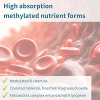 Methylated Men's Multivitamin, MTHFR Supplement with Active B-Vitamins, Enhanced with Lycopene, Zinc & Vitamin D3, Clean Ingredients, Slow Release, Energy & Heart Health, 180 Vegan Tablet